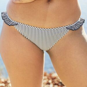 Aerie Seersucker Ruffle Bikini Bottom Swim Striped Black White Size XXS